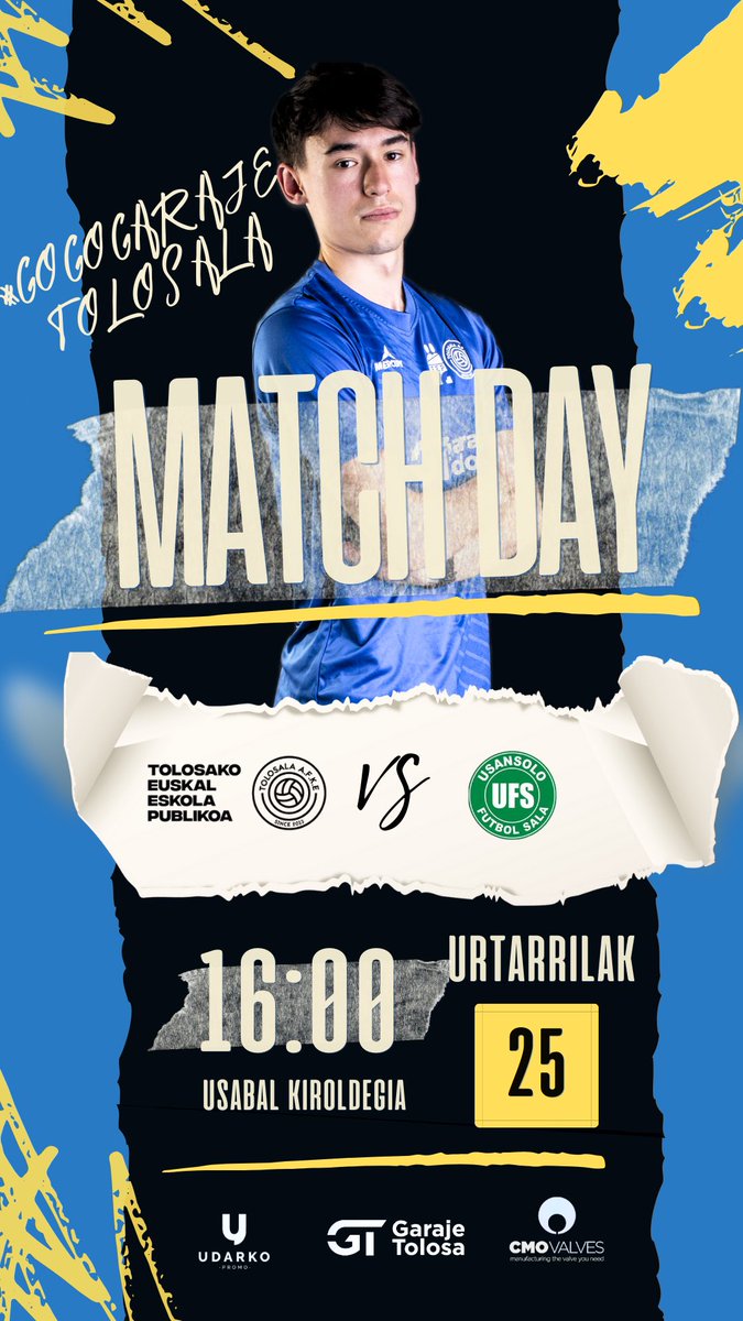 MATCH DAY!💙🖤⚡️

Garaje Tolosa Teep Tolosala 🆚 <a href="/ufsusansolo/">UFS Usansolo</a> 

📅 Urtarrilak 25, larunbata
🏟️ Usabal Kiroldegia
⏰ 16:00
🏆 Nazional 3. Maila
🔢 16. Jardunaldia

Dinamika izugarri hau jarraitzeko aukera!🔥 ETXEAN 3 puntuen bila!

#GOGOGARAJETOLOSALA💙🖤⚡️
