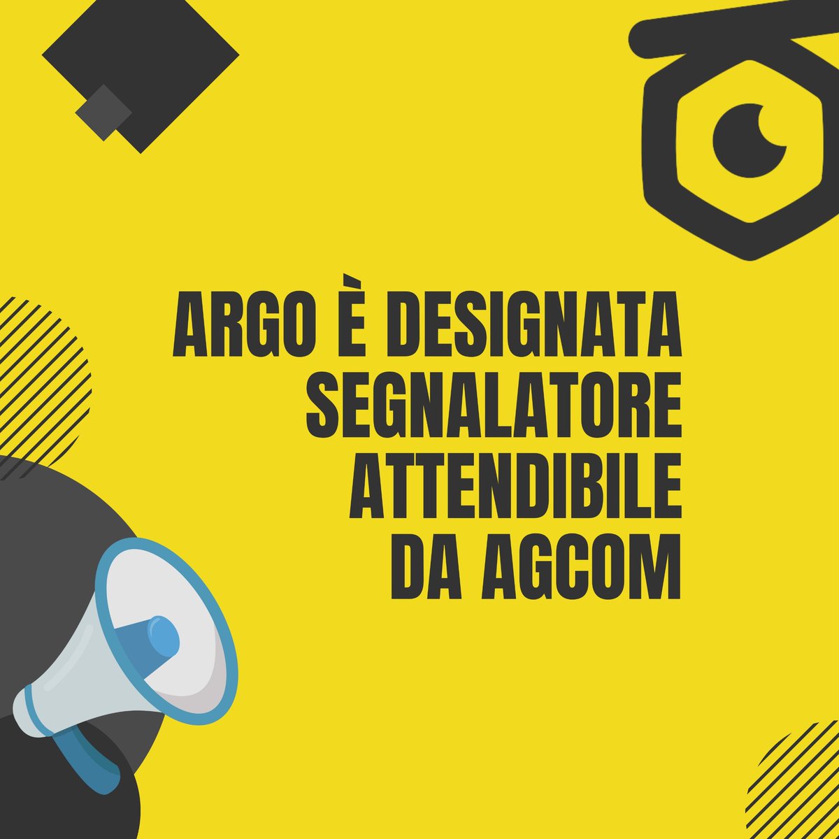 PRIMI IN ITALIA! 🇮🇹

Abbiamo il piacere di annunciare che Argo è stata nominata come primo Trusted Flagger in Italia da AGCOM. 

agcom.it/comunicazione/…