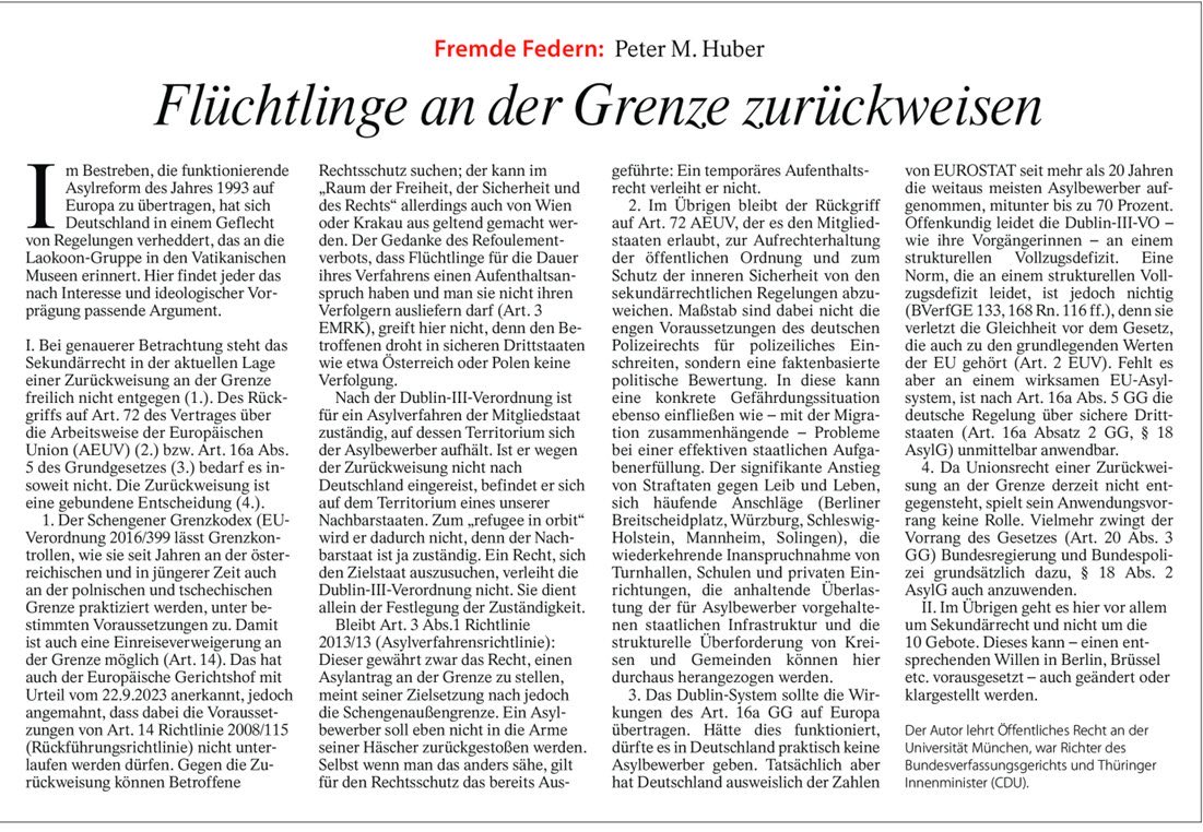 Die geltende Rechtslage erlaubt es, Flüchtlinge an der Grenze zurückzuweisen. Wer– wie etwa Olaf Scholz – behauptet, der Merz – Plan verstoße gegen das Recht, verbreitet Fake – News!