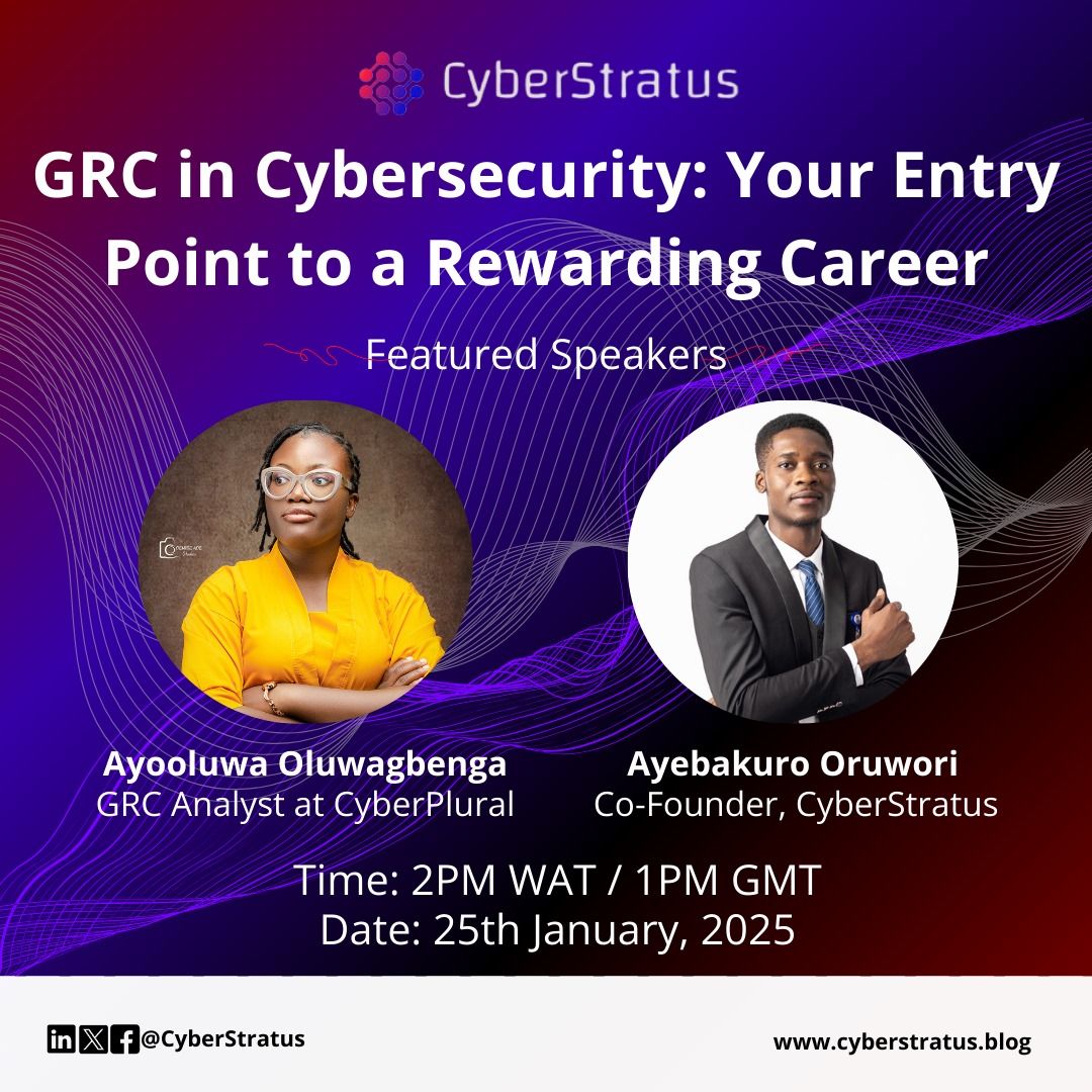 CyberStratus's tweet photo. 🚨 LIVE NOW: *GRC Cybersecurity: Your Entry Point to a Rewarding Career!*  

Learn about frameworks, infosec business models &amp; GRC careers.  

Watch here: https://t.co/ephtcjLRe7  

Don’t miss out—level up! https://t.co/zWwa2yvnEQ
