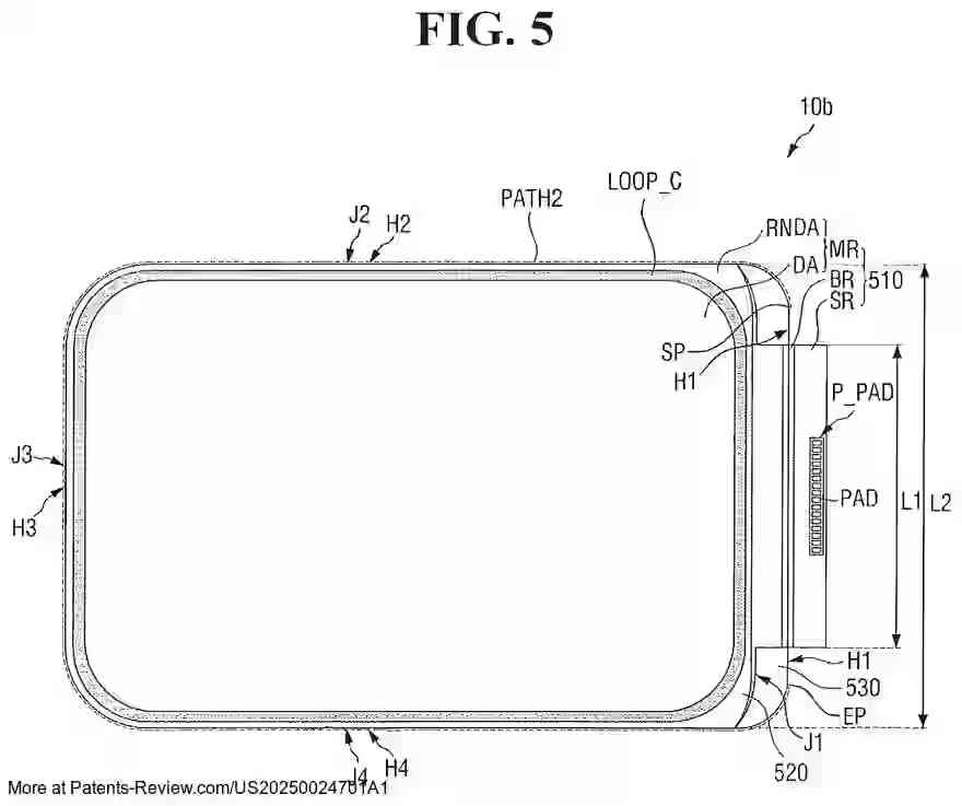 PatentPulse's tweet image. 📜 New patent application #US20250024701A1 by #SamsungDisplay reveals a #FoldableDisplay with a flexible display module featuring electroluminescent units, touch sensing, and biometric recognition. The design includes polarization &amp;amp; color filtering. $SSNLF