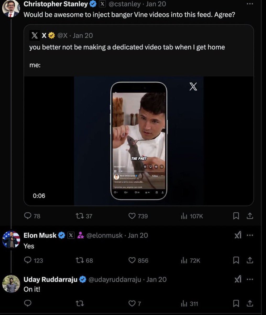 #Vine $Vine is more than likely happening SOON 

3 different <a href="/X/">X</a> employees have posted about vine now

This one <a href="/elonmusk/">Elon Musk</a> responded to 👀

YOU ARENT BULLISH ENOUGH 

#DoItForTheVine 🟢