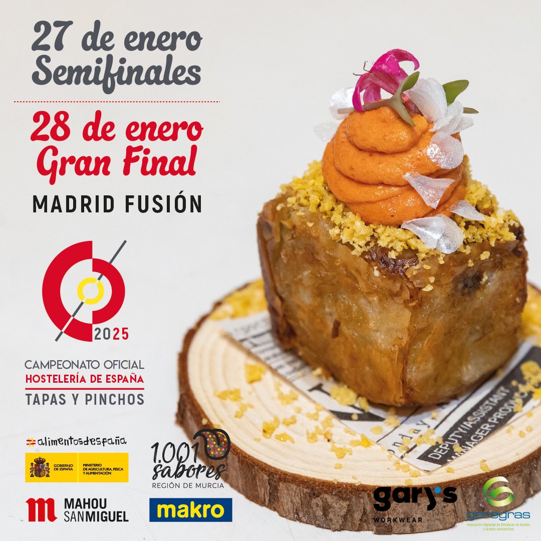 CEHEhosteleria's tweet photo. 🥇¡La cuenta atrás ha comenzado! 🕒 
✨El #CampeonatoOficialdeTapasyPinchos  vuelve a @madridfusion 
👨‍🍳Grandes chefs
🎥Síguenos para no perderte nada

🌟Patrocinan @MahouSanMiguel @makroESP @Alimentacion_es @1001SaboresRM @GEREGRAScomunit #Garys 
#MadridFusion2025 https://t.co/rfJGJqKWbr