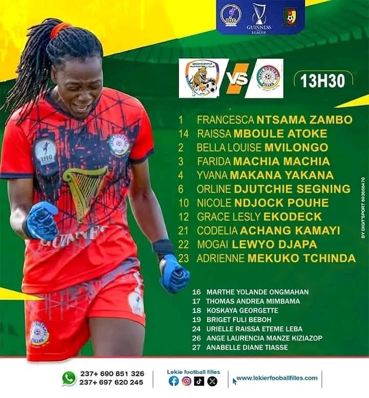 lajwelteam's tweet photo. GUINNESS SUPER LEAGUE SAISON 5 🇨🇲

Le XI de départ de Lekie Football Filles face à AS Awa au Centre Technique de la Fecafoot à 13H30 à l'occasion de la 8e journée du championnat. 

#GuinnessSuperLeague 
#MadeOfBlack 
#LFFC 
#FECAFOOT
#lékiéfootballfilles 
#lajwelteam https://t.co/p3oE5K6rTn