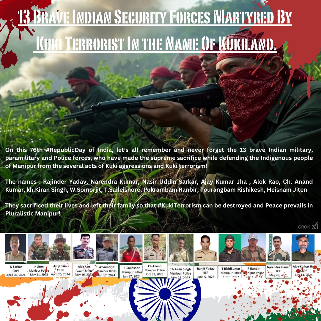 #KukiAntiNationals continue to target Indian security forces in their pursuit of #Kukiland, resulting in the loss of 13 brave personnel and leaving many injured, showing no regard for caste, creed, or color. 
#kukiterrorists #kukimilitants #KukiNarcoTerrorists <a href="/adgpi/">ADG PI - INDIAN ARMY</a> <a href="/HMOIndia/">गृहमंत्री कार्यालय, HMO India</a>
