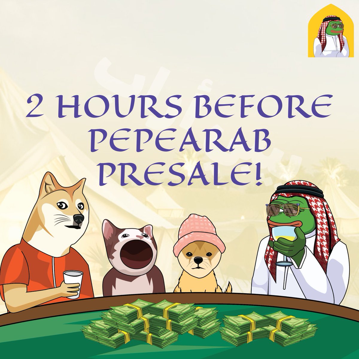 PepeArabCOM's tweet photo. Our Presale is going live in 2 hours from now 🥳

➡️Join now https://t.co/jk9cAUQyv1 https://t.co/bC3gU4ZU6G