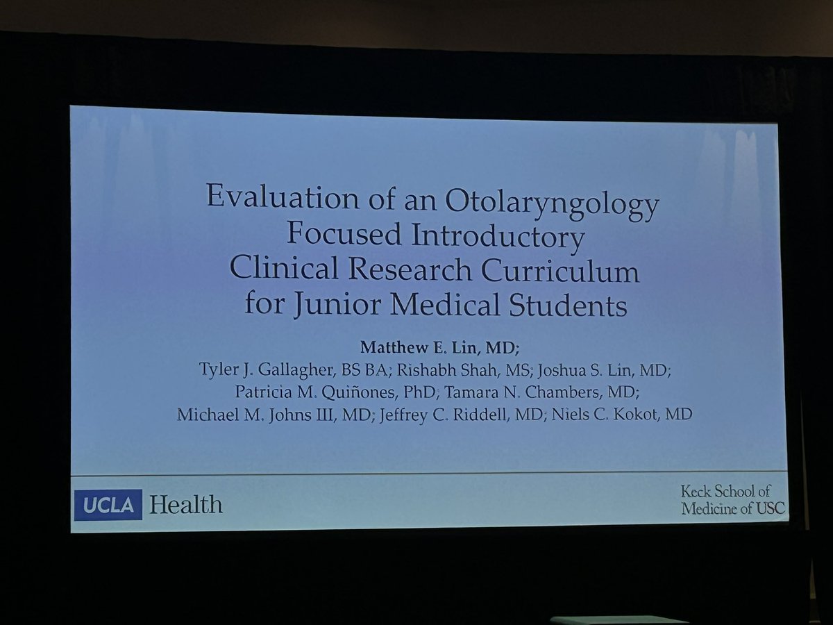 Thank you <a href="/Triological/">The Triological Society</a> for the opportunity to present outcomes from our otolaryngology-focused introductory clinical research curriculum for junior medical students! #Trio2025 #ENTX