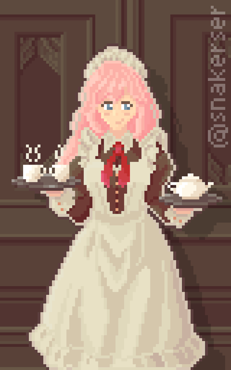 snakerser's tweet photo. At your service...master #PixelArt #IndieGameDev #Cute #Maid #CharacterDesign #PixelArtist #ドット絵 #AnimePixel #Art https://t.co/9ohgxKyOMn