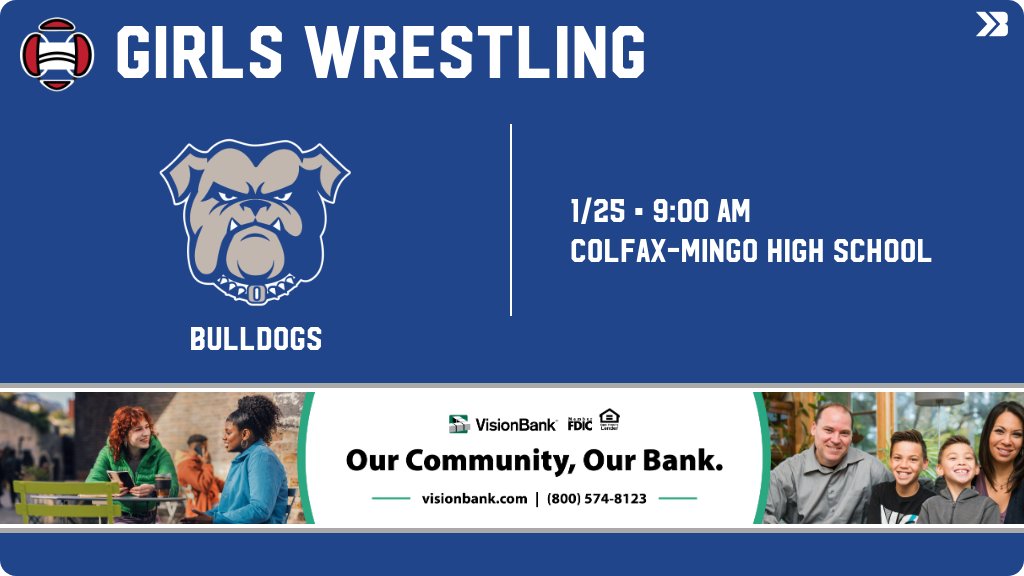 Girls Wrestling (Varsity) Meet Day! - Check out the event preview for the Ogden Bulldogs. It starts at 9:00 AM and is at Colfax-Mingo High School. gobound.com/ia/ighsau/girl…