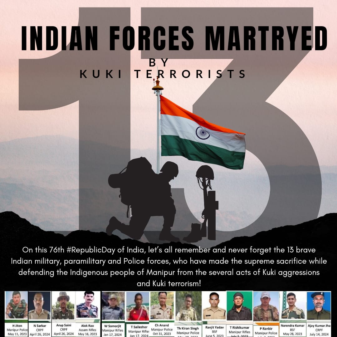 @YamnaPendreyy #KukiAntiNationals K!LL Indian security forces for #Kukiland. Let us honor their sacrifice &amp; ensure their bravery is never forgotten.