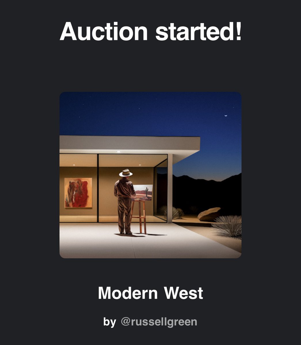 Wow! Thrilled to announce the reserve has just been met by the incredibly talented <a href="/nucleo_art/">Nucleo</a>! Truly honored and grateful my friend~

𝘔𝘰𝘥𝘦𝘳𝘯 𝘞𝘦𝘴𝘵, 2025

The 48h countdown has begun! 💙🍷