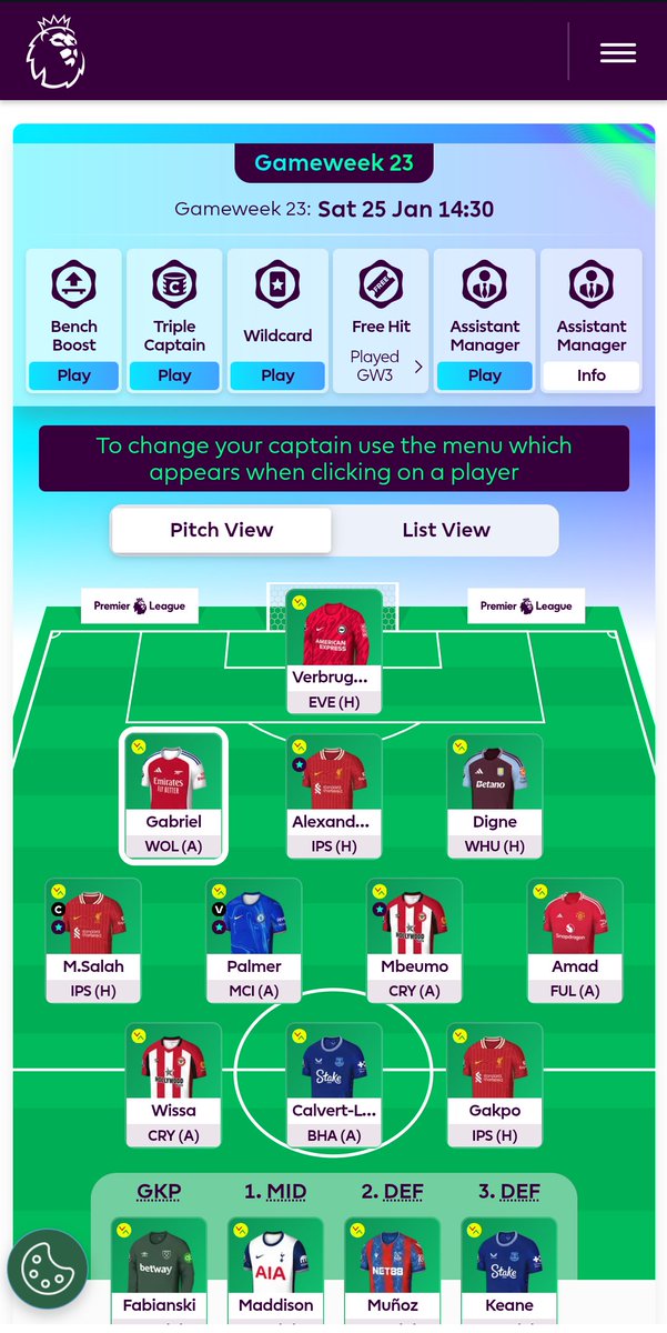 tenVolten's tweet photo. Here is my team for week 23. Good luck everyone! https://t.co/Jcg91netMr