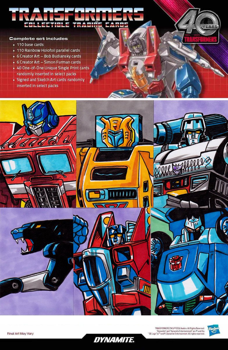 I did a bunch of #Hasbro approved #Transformers #40th Anniversary Sketch Cards.  Look for multiples of these 6 cards below.