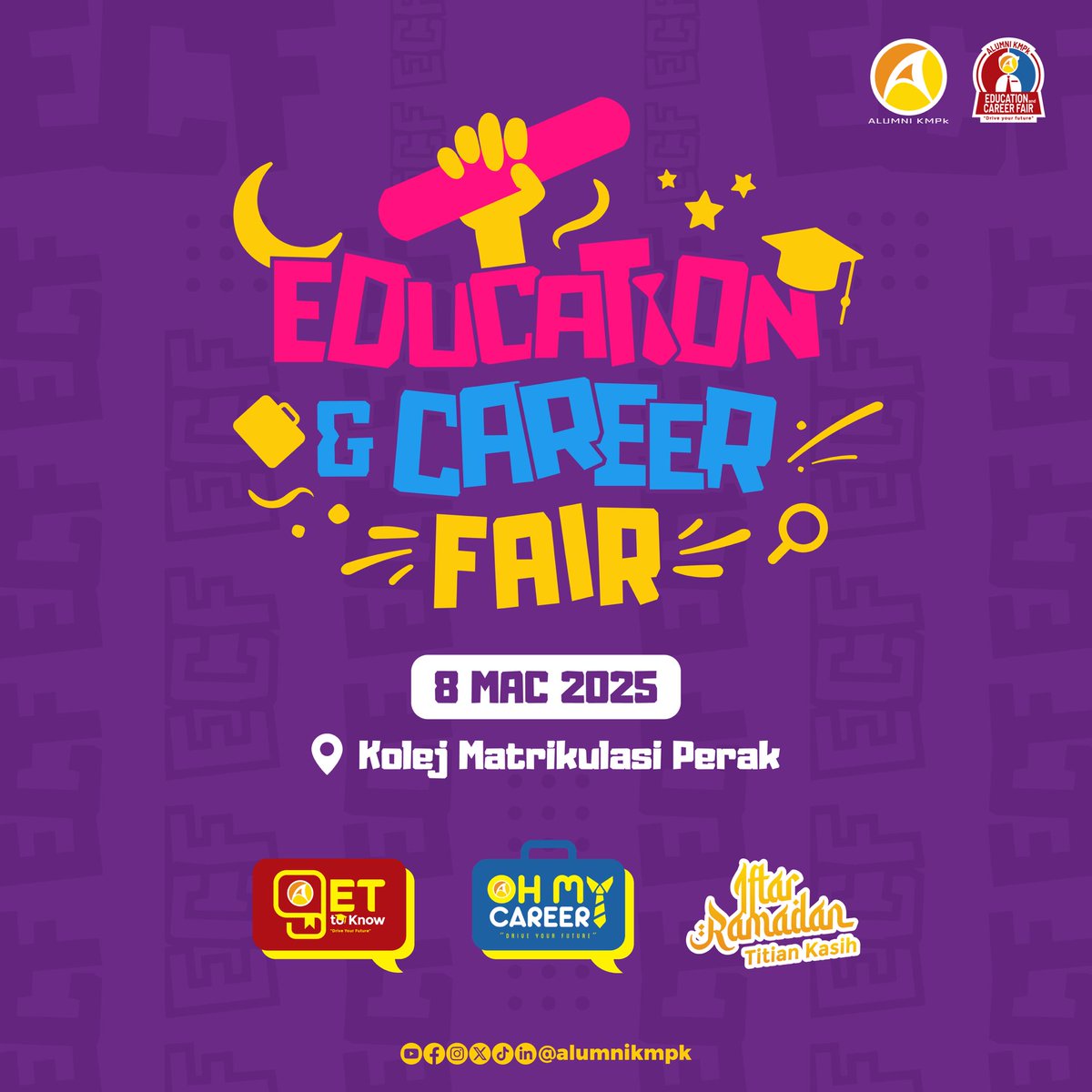 AlumniKMPk's tweet photo. DRIVE YOUR FUTURE!!! 🔥

Education and Career Fair kini kembali!

Tak sabar nak masuk alam universiti?
Jangan lepaskan peluang ini untuk sertai kami di ECF 2025!

Khusus buat semua pelajar KMPk. Tanda kalendar anda dan jumpa di sana! 😍

#kmpkdihatiku 
#teamrindukmpk 
#ecf2025 https://t.co/xZq7FEaiT8