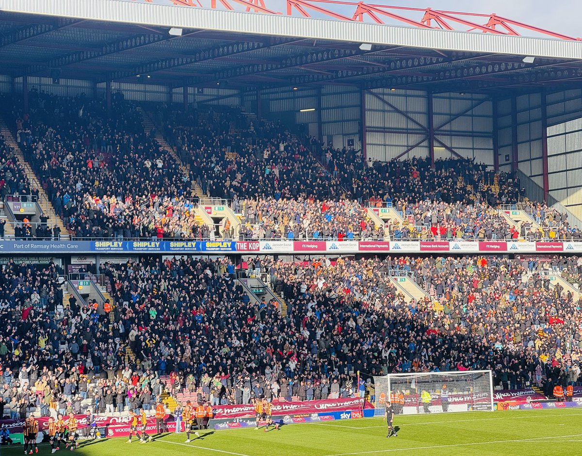 jake_verity's tweet photo. Some result that against top of the league. Three goals. Clean sheet. Valley Parade phenomenal.

Sarcevic and Pattison unbelievable; Smallwood with a real captain’s performance, and great penalty save from Walker. This HAS to be the year for us.

Up the Chickens! 🐓 #bcafc https://t.co/h47kkeBLs9