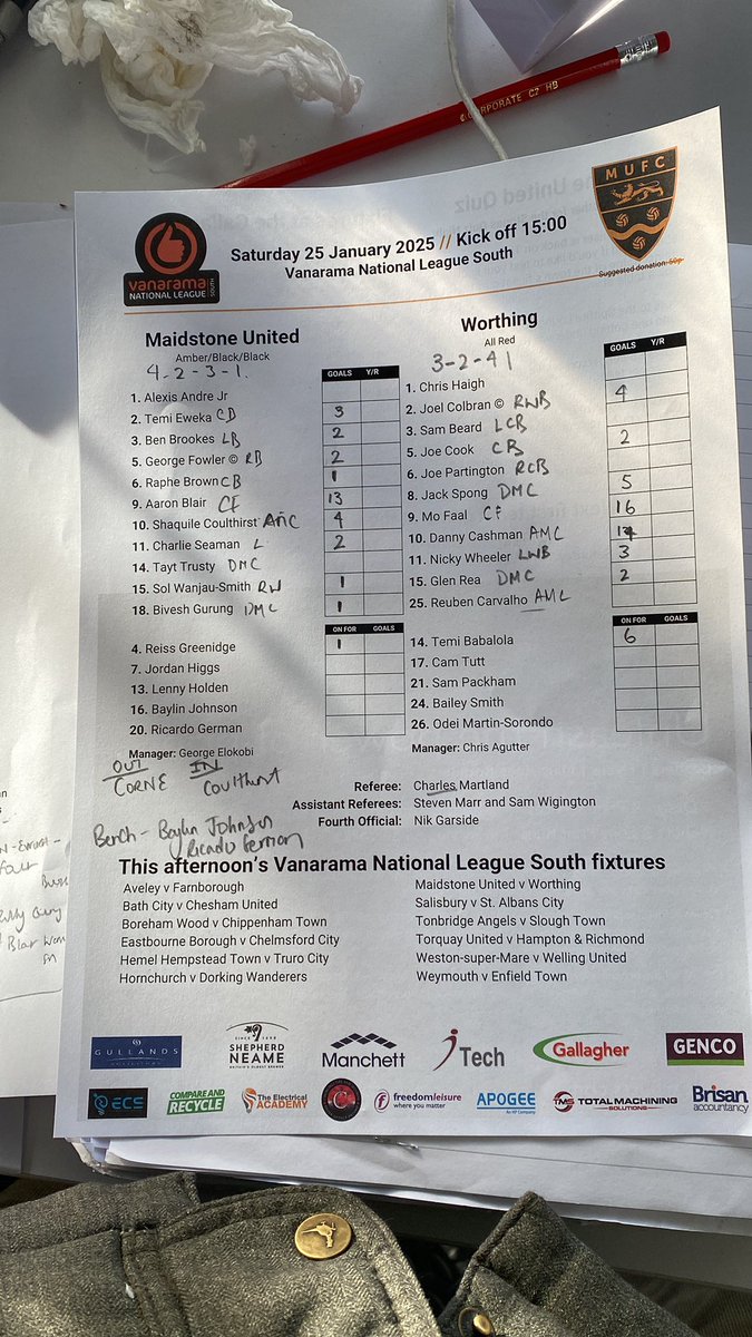 Matthew Gerrard (@matthew_gerrard) on Twitter photo Big game at the top of National South, as <a href="/maidstoneunited/">Maidstone United</a> face <a href="/WorthingFC/">Worthing FC</a>. Stones 3rd, 2 points and places ahead of the Sussex visitors. Their long unbeaten run ended last Saturday but they bounced back in midweek. They make 1 change with Coulthurst in for Corne <a href="/BBCKentSport/">BBC Sport Kent</a> Big game at the top of National South, as <a href="/maidstoneunited/">Maidstone United</a> face <a href="/WorthingFC/">Worthing FC</a>. Stones 3rd, 2 points and places ahead of the Sussex visitors. Their long unbeaten run ended last Saturday but they bounced back in midweek. They make 1 change with Coulthurst in for Corne <a href="/BBCKentSport/">BBC Sport Kent</a>