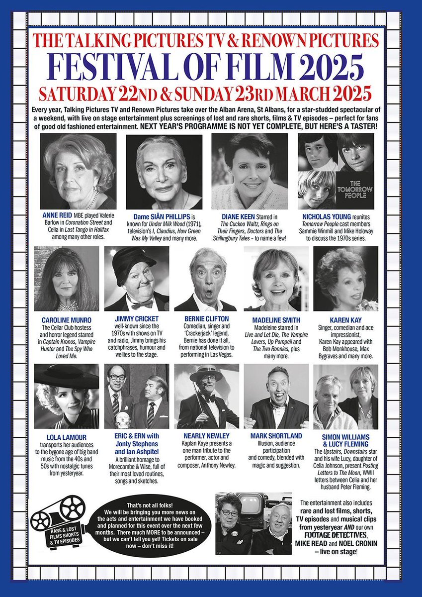 TalkingPicsTV's tweet photo. Are you coming to meet 'The Tomorrow People' #NicholasYoung #MikeHoloway #SammieWinmill at the fantastic #TPTV Festival of Film 2025 at Alban Arena @albanarena on Sat 22nd & Sun 23rd March.
Don't wait until Tomorrow when you can have tickets Today! https://t.co/Wh1Rh4xx5D https://t.co/ethLXgjFNm