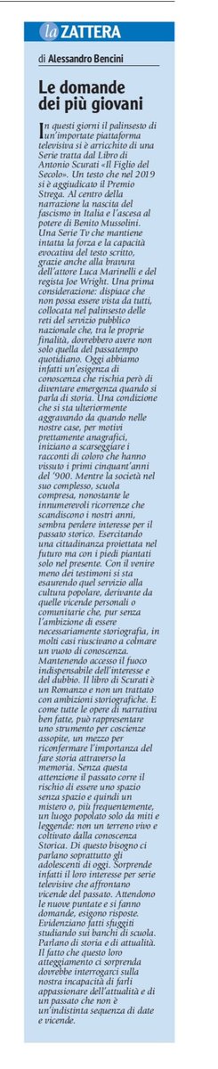 benciniale's tweet photo. In questi giorni sto vedendo la serie TV "https://t.co/b55QAjWMtY figlio del secolo". In famiglia è diventata oggetto di discussione soprattutto con i più giovani. Mi sorprendo di come si stanno appassionando. Su La Parola @Toscanaoggi  #ilfigliodelsecolo #storia #attualità https://t.co/zINXbGJOdL