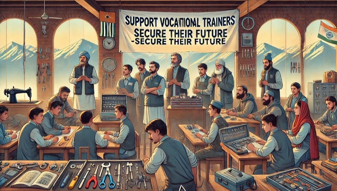 Ahmadayaz08's tweet photo. The J&K vocational trainers, shaping youth for 9+ years, face job insecurity, no increments, & an uncertain future with meager remuneration. Despite promises by the Govt & LG during 'Awaam ki Awaaz,' no action yet.

With many nearing overage, their future hangs in balance. Needs implementation of job policy—justice delayed is justice denied. #SupportVocationalTrainers #SkillIndia