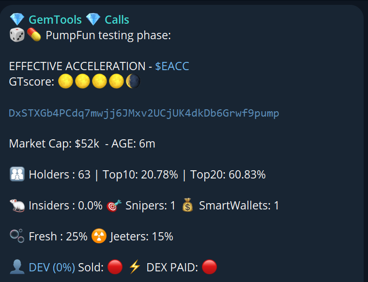 gem_tools's tweet photo. EFFECTIVE ACCELERATION - $EACC - @SamuelReidGEC
GTscore: 🌕🌕🌕🌕🌘

DxSTXGb4PCdq7mwjj6JMxv2UCjUK4dkDb6Grwf9pump

Called at Market Cap: $52k  --> $6M+ ATH (x100+)

$100 inv could worth $52k now https://t.co/H8S6dTrFI6