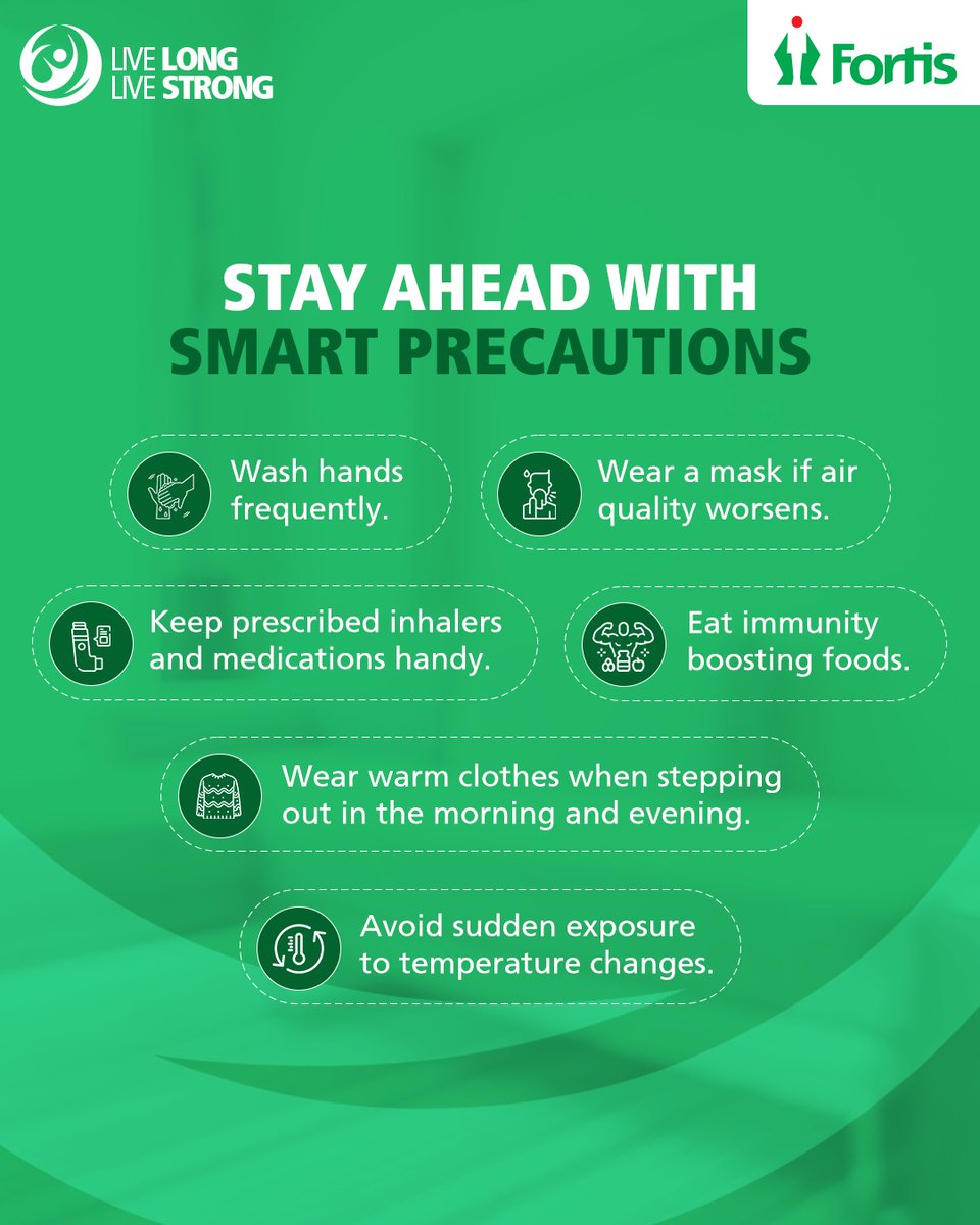 fortis_hospital's tweet photo. As winter gives way to warmer days, respiratory issues like sneezing, breathlessness, and coughing can arise. Protect your health with these simple tips. Stay safe, stay healthy.
#HealthyTransitions #BreatheEasy #FortisHealthcare #AtFortisWeCare https://t.co/nTlV5myR4B