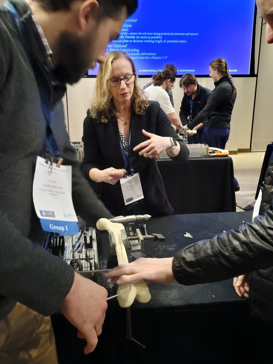 The information shared during ELER labs is invaluable. Past LLRS Presidents, Reid Nichols and Spence Reid, with current 2nd Vice President, Jill Flanagan, teaching about fixator assisted plating of the femur. <a href="/LimbDeformity/">LLRS</a>