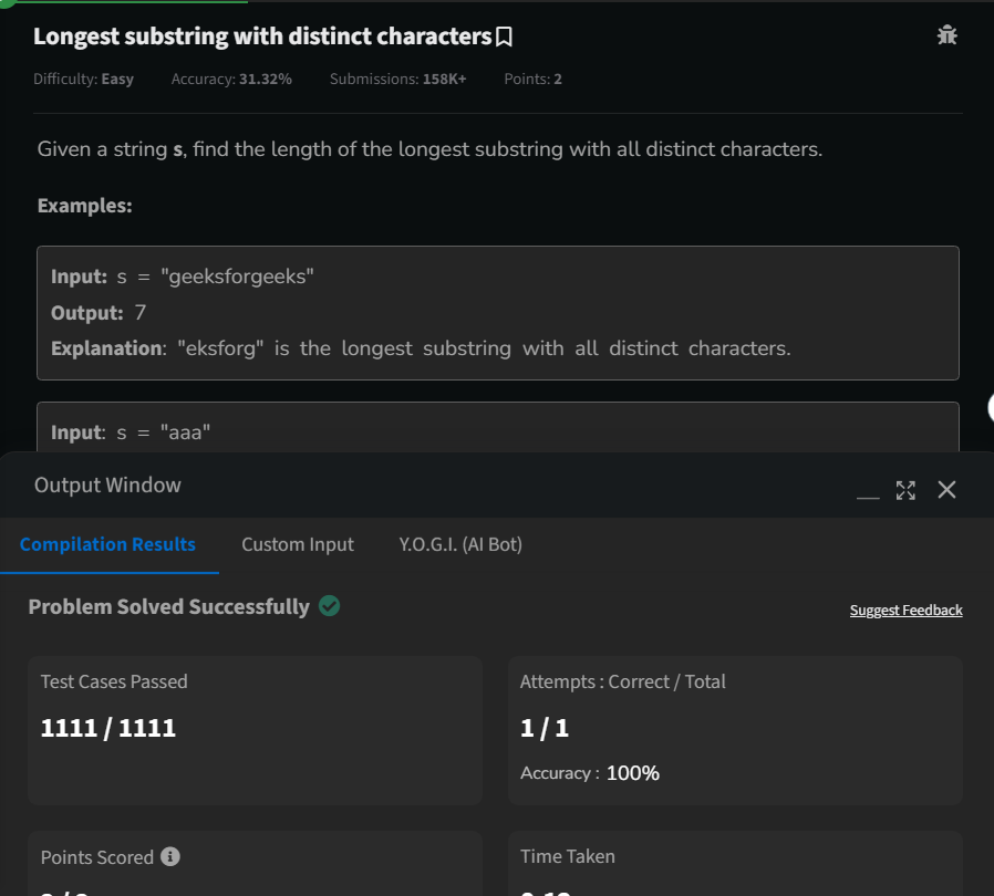 geeky01adarsh's tweet image. Hey folks,
I am solving Gfg 160 with @geeksforgeeks.
Completed Day 58: Longest substring with distinct characters
#gfg160 #geekstreak2024