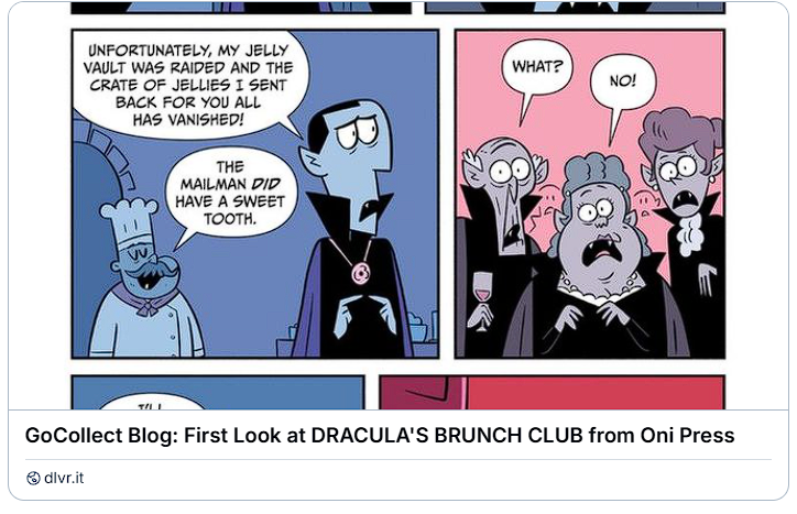 ComicList's tweet photo. Oni Press is thrilled to introduce DRACULA'S BRUNCH CLUB. Ever curious about the origins of a vampire's bloodlust? Here, it all begins with a sinisterly sweet crimson donut. https://t.co/Ca1ARQKkYY https://t.co/jyjo1RJZEu