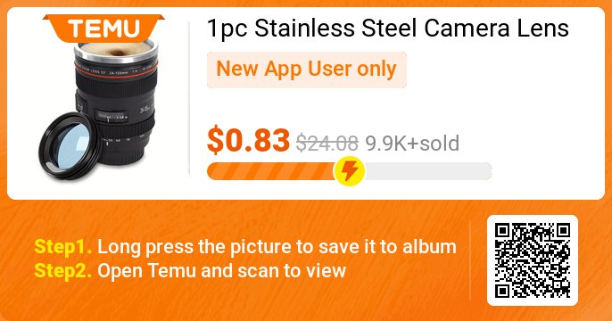 Uncover incredible deals and embrace a seamless shopping spree on Temu! 😊
👉 item link: temu.to/k/uaygd4jbh34
🎉 Exclusive deal[$0.83] -96%
⚠️ Every New App User can only enjoy once
1pc Stainless Steel Camera Lens Coffee Mug - Fun Photography Themed, Durable, Dishwasher ...