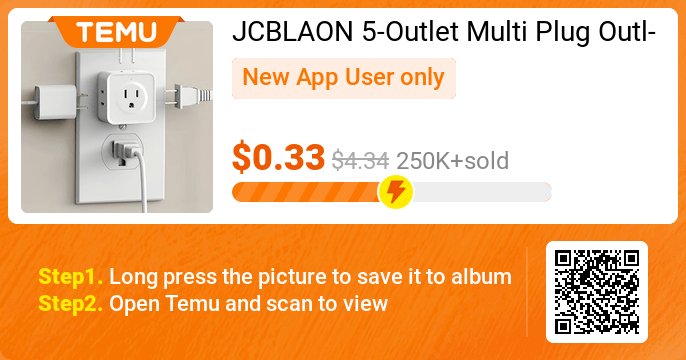 Uncover incredible deals and embrace a seamless shopping spree on Temu! 😊
👉 item link: temu.to/k/u1bvquzbuhb
🎉 Exclusive deal[$0.33] -92%
⚠️ Every New App User can only enjoy once
JCBLAON 5-Outlet Multi Plug Outlet Splitter, US Plug, 110-130V Power Supply, Side Splitter ...