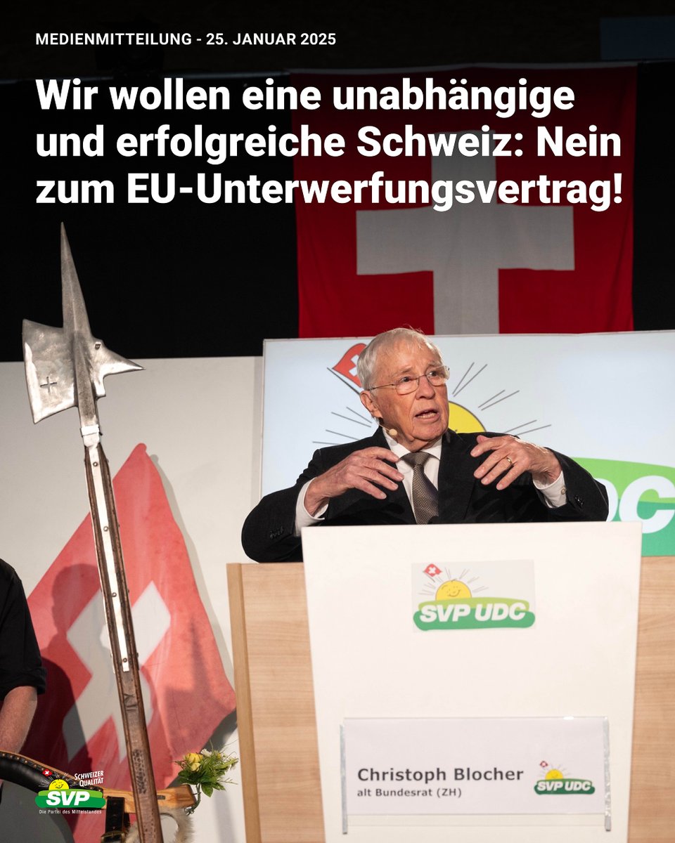 Der Bundesrat und die anderen Parteien wollen die Schweiz der Krisen-EU ausliefern. Alt Bundesrat Christoph Blocher warnt vor dem neuen Kolonialvertrag und den Lügen der politischen Elite.

svp.ch/aktuell/publik…