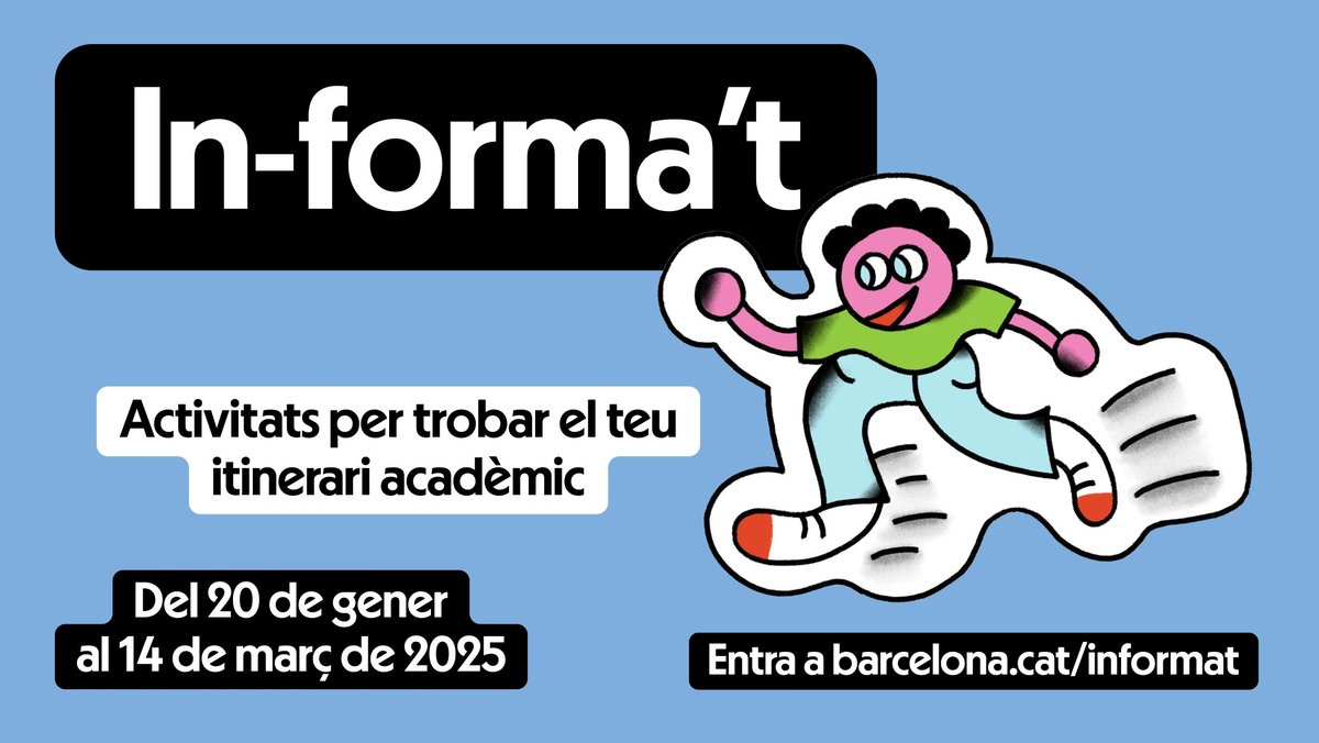 Vols estudiar allò que et motiva? ??

Descobreix el teu camí amb les activitats gratuïtes de l'#Informat!

?? Inscriu-te aquí: barcelona.cat/informat