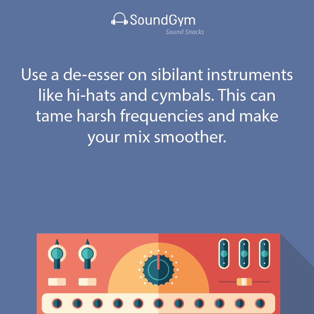 soundgym's tweet photo. Use a de-esser on sibilant instruments like hi-hats and cymbals. This can tame harsh frequencies and make your mix smoother.
#ProductionLife #SoundEngineer #MusicMaker #MusicProducerLife #SoundGym https://t.co/gY11IbL8Sh