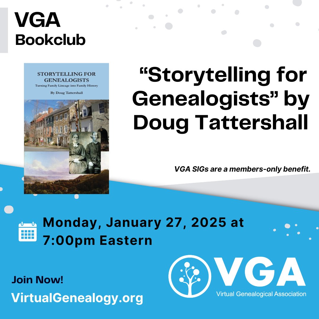 We are excited for the upcoming VGA Book Club! 

virtualgenealogy.org/2024/12/30/vga…

#Genealogy #FamilyHistory #VirtualGenealogy