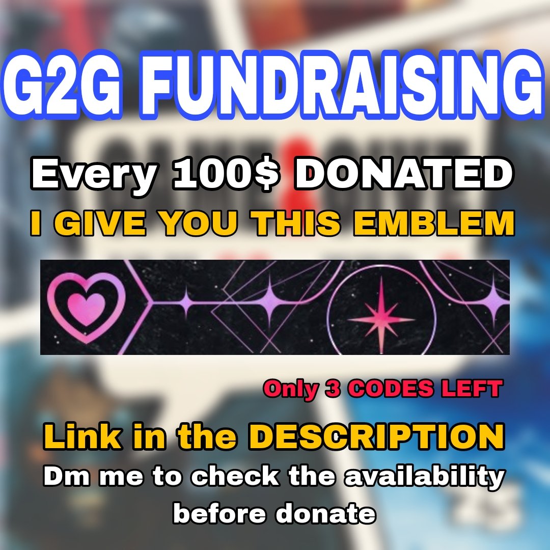 Every Year Im proud to be part of the G2G fundraising event organised by the <a href="/BungieLove/">Bungie Foundation</a>, If you want to support the cause I leave the link below and of you reach 100$ I will send you the HEARTFELT CRACKLE emblem Code. I've 3 more left in My pocket✌🏻
Link:
tilt.fyi/DmtmFIzV6E