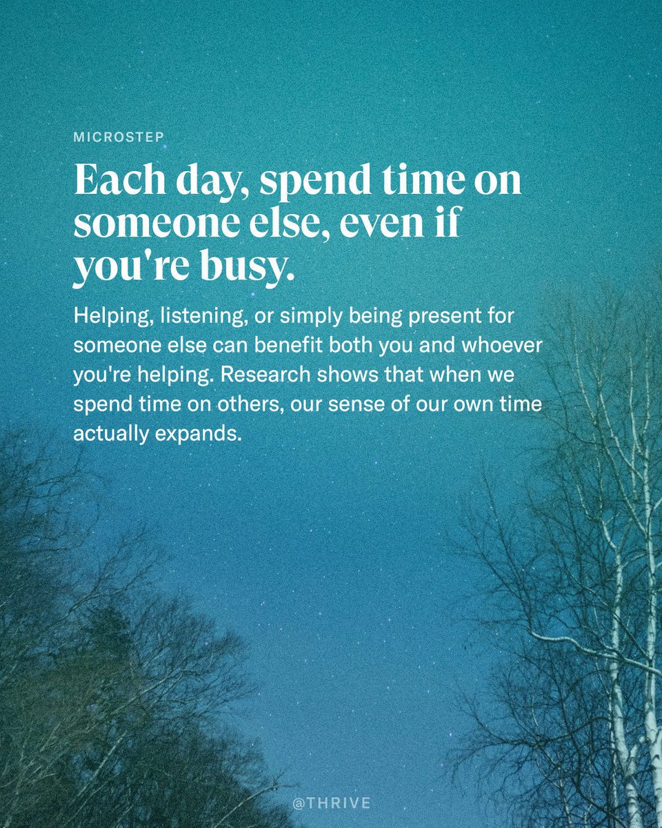 thrive's tweet photo. When we spend time on others, something remarkable happens. Experts call it “time affluence” — by giving time away, we feel like we’ve created more time in our lives. Even when we’re feeling rushed, our time is a gift we can give – and the benefits go both ways. https://t.co/XwcgucPeEd