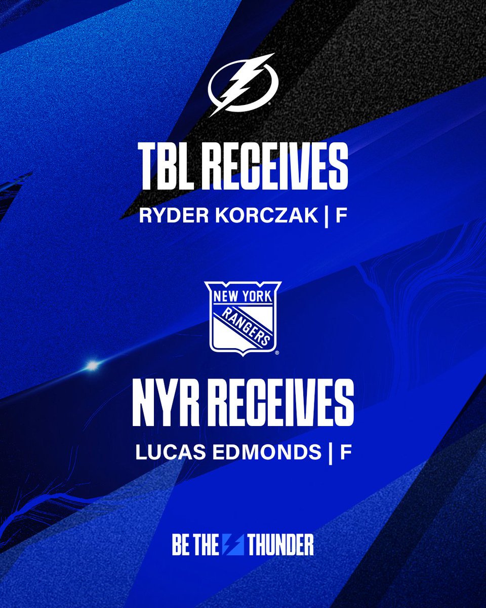 We have acquired forward Ryder Korczak from the New York Rangers in exchange for forward Lucas Edmonds.

Info:  tbl.co/1-25korczak