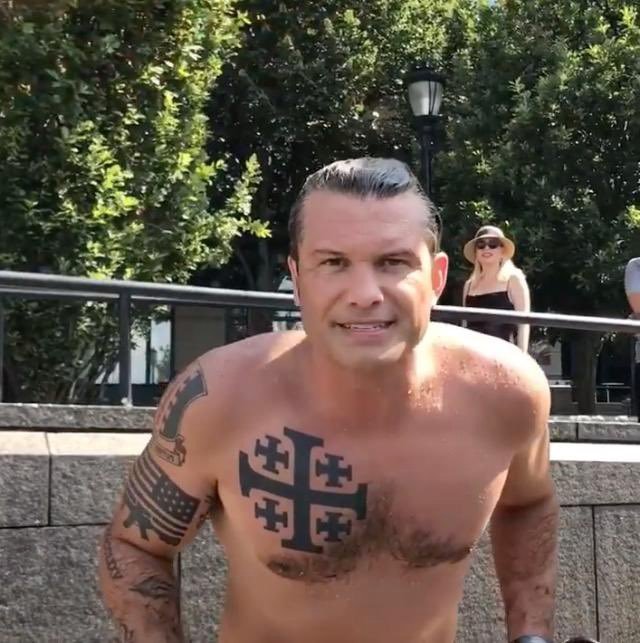 skysdadrocks's tweet photo. Liberals are in distress over Pete Hegseth as SecDef. But his tattoos aren't just for show; they're a symbol of his dedication to America. 🇺🇸 #DefendTheDream https://t.co/7psUCeiVlf