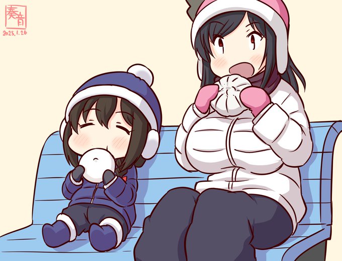 「あんまん!」「肉まん!」「おいしい!」もっきゅもっきゅ「はふはふ… しぐれ、やけどしないように気を付けるのよ」「うん!!」#ママ城とちびしぐ 