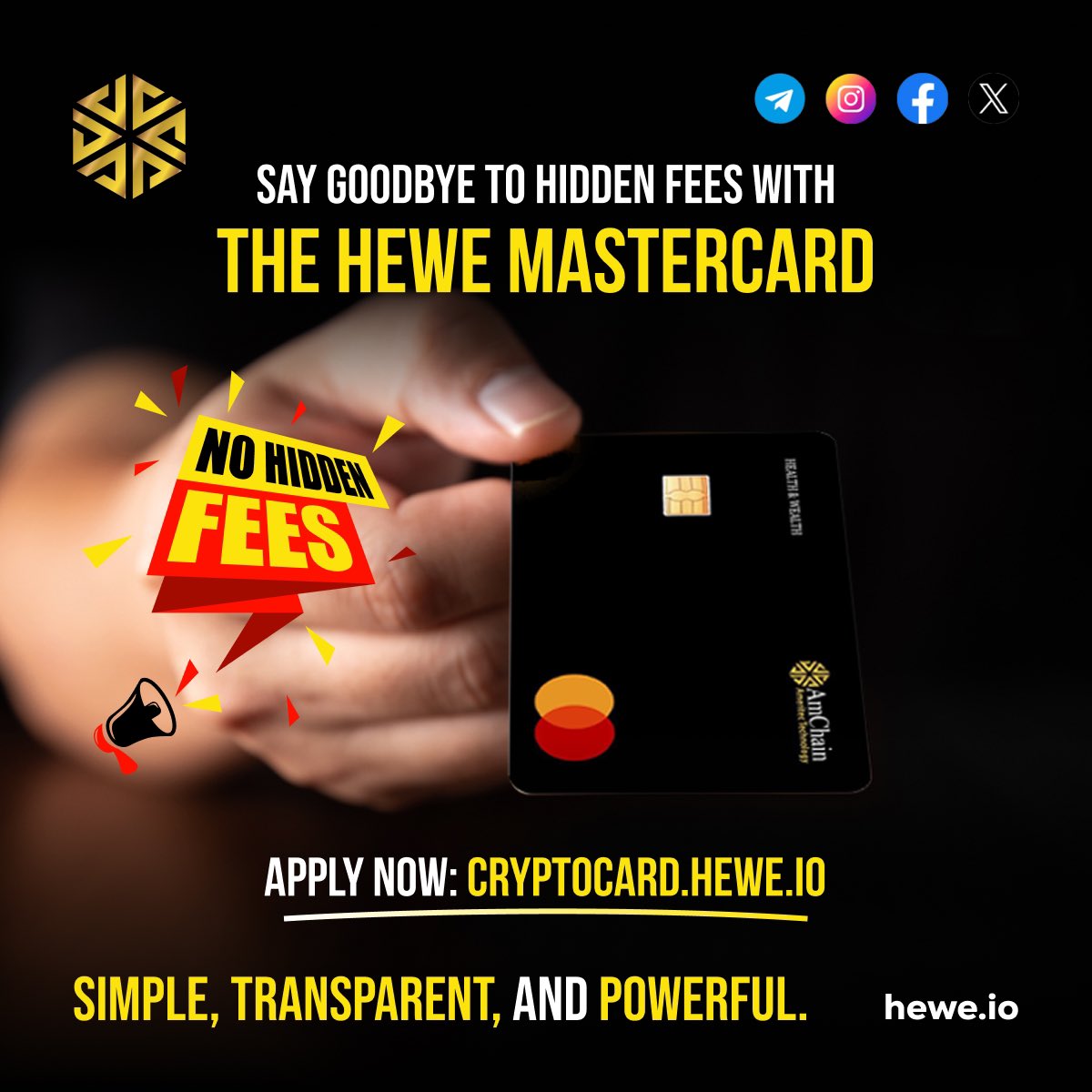 heweofficial's tweet photo. π³ No hidden fees, No worries!
The HEWE Mastercard is here to make your financial life simple, transparent, and powerful. π
Apply now at https://t.co/bYioLMZg5v and take control of your spending today! π
#NoHiddenFees #HEWEMastercard #CryptoCard #FinancialFreedom https://t.co/Q0alnFPy2c