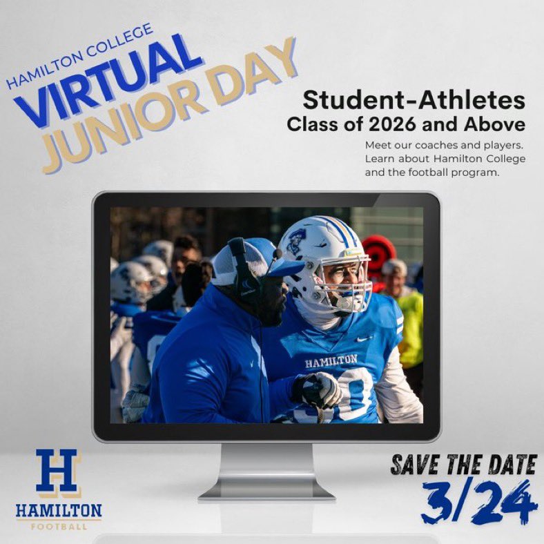 jackfitz700's tweet photo. Thank you to @CoachJFriedman from Hamilton and @CoachMarsella for the Virtual Junior Day invites. Along with a camp invite from @CoachBraine. Looking forward to it all. https://t.co/ehDE8w9aie