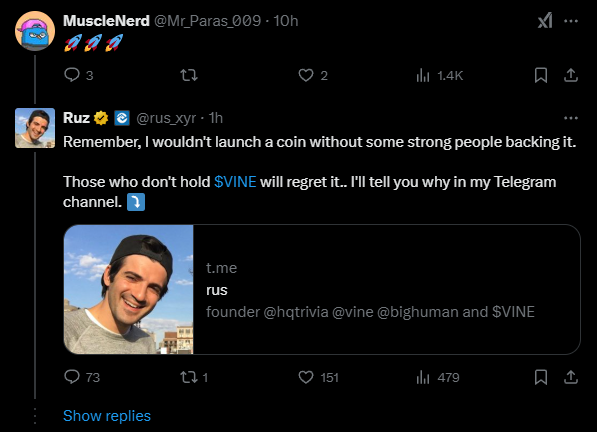 CostaaRD's tweet photo. Limit of $VINE really is the sky, according to Rus! Let the reply speak for itself 🔥
 
#vine #rus #crypto #cryptonews #goviral #memecoin https://t.co/7CfMfkliqs