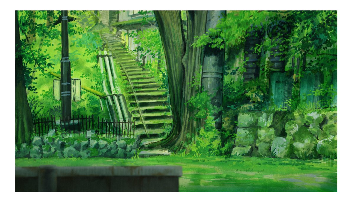 studio_car_No3's tweet photo. 短編アニメーション映画 『LOCA!』🌿

本日は本作の見どころの一つ、背景美術に注目して制作過程を紹介します✨

ぜひ、絵コンテ→美術完成→本編完成までの流れを見比べてみてください！

背景美術🎨
うったまー（@uttama_painting）

#Loca_anime #indie_anime https://t.co/iER7OoodCD