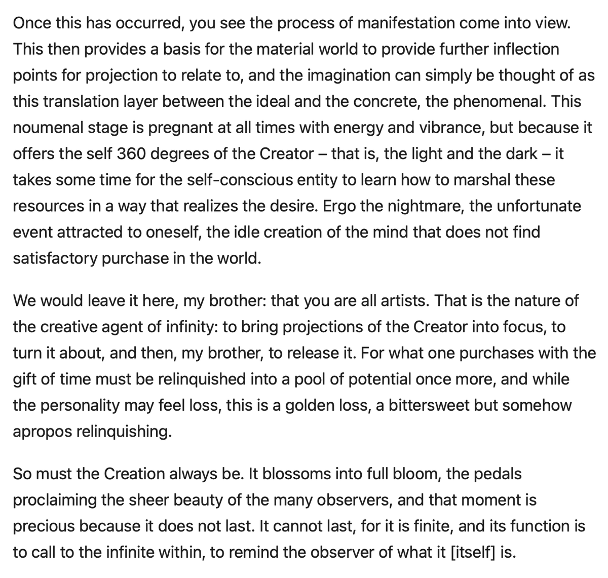 We would leave it here, my brother: that you are all artists. That is the nature of the creative agent of infinity: to bring projections of the Creator into focus, to turn it about, and then, my brother, to release it. har.center/2023-03-12/5/a…