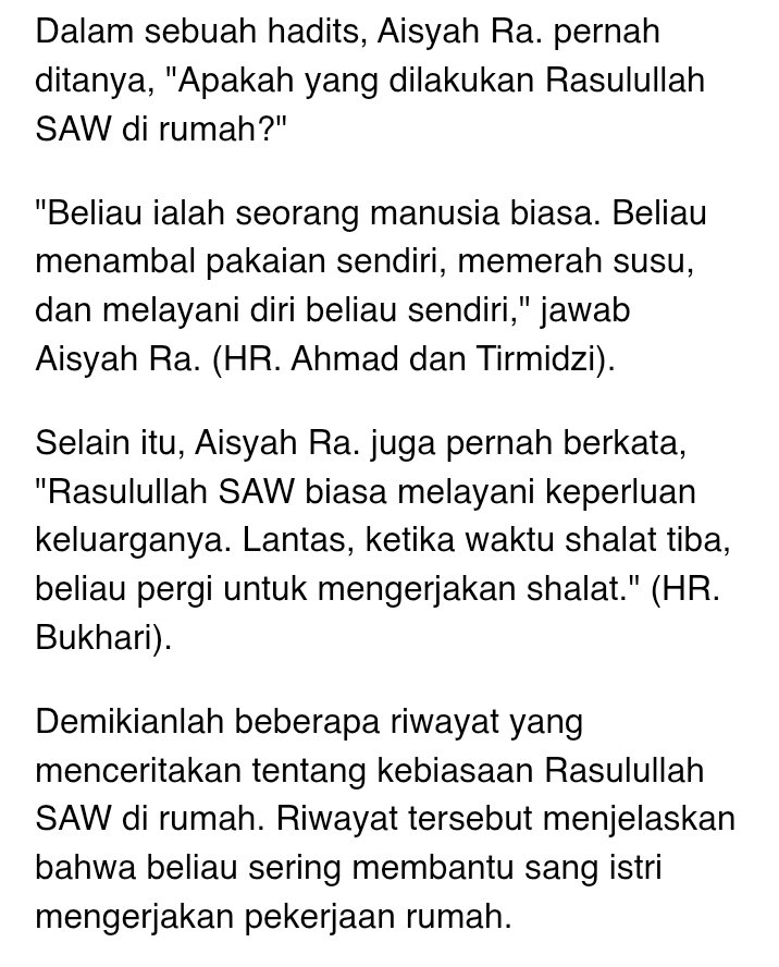 <a href="/tanyarlfes/">Tanyarlfes</a> If you're muslim, Rasul aja ikut ngerjain kerjaan rumah dan bisa urus diri sendiri gk cuma dibebankan ke istrinya, why lower the standard? Better run