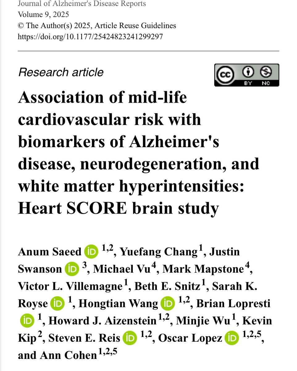 Anum Saeed (@anumsaeedmd) on Twitter photo 🚨NEW: In our <a href="/NIHAging/">The National Institute on Aging (NIA)</a> funded study;
🧠 🫀 Mid-life #ASCVD risk predicts late-life neurodegeneration & WMH— 🔑 to a “vulnerable brain”
❌ No link to Aβ/tau
💡 ASCVD score may empower 🧑🏾⚕️👨🏼⚕️& guide #HeartBrain health discussion!
🔗 👉🏽: bit.ly/4hlIFwC
#HeartBrainAxis 🚨NEW: In our <a href="/NIHAging/">The National Institute on Aging (NIA)</a> funded study;
🧠 🫀 Mid-life #ASCVD risk predicts late-life neurodegeneration & WMH— 🔑 to a “vulnerable brain”
❌ No link to Aβ/tau
💡 ASCVD score may empower 🧑🏾⚕️👨🏼⚕️& guide #HeartBrain health discussion!
🔗 👉🏽: bit.ly/4hlIFwC
#HeartBrainAxis