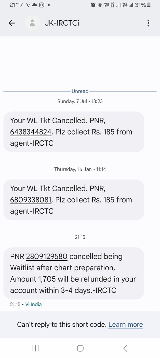 _Impaler_'s tweet photo. How @ConfirmTKT &amp; @IRCTCofficial making fools and making money.
Ticket amount I paid 1846 , not confirmed and cancelled refund amount 1706. https://t.co/CyTPJXabpu
