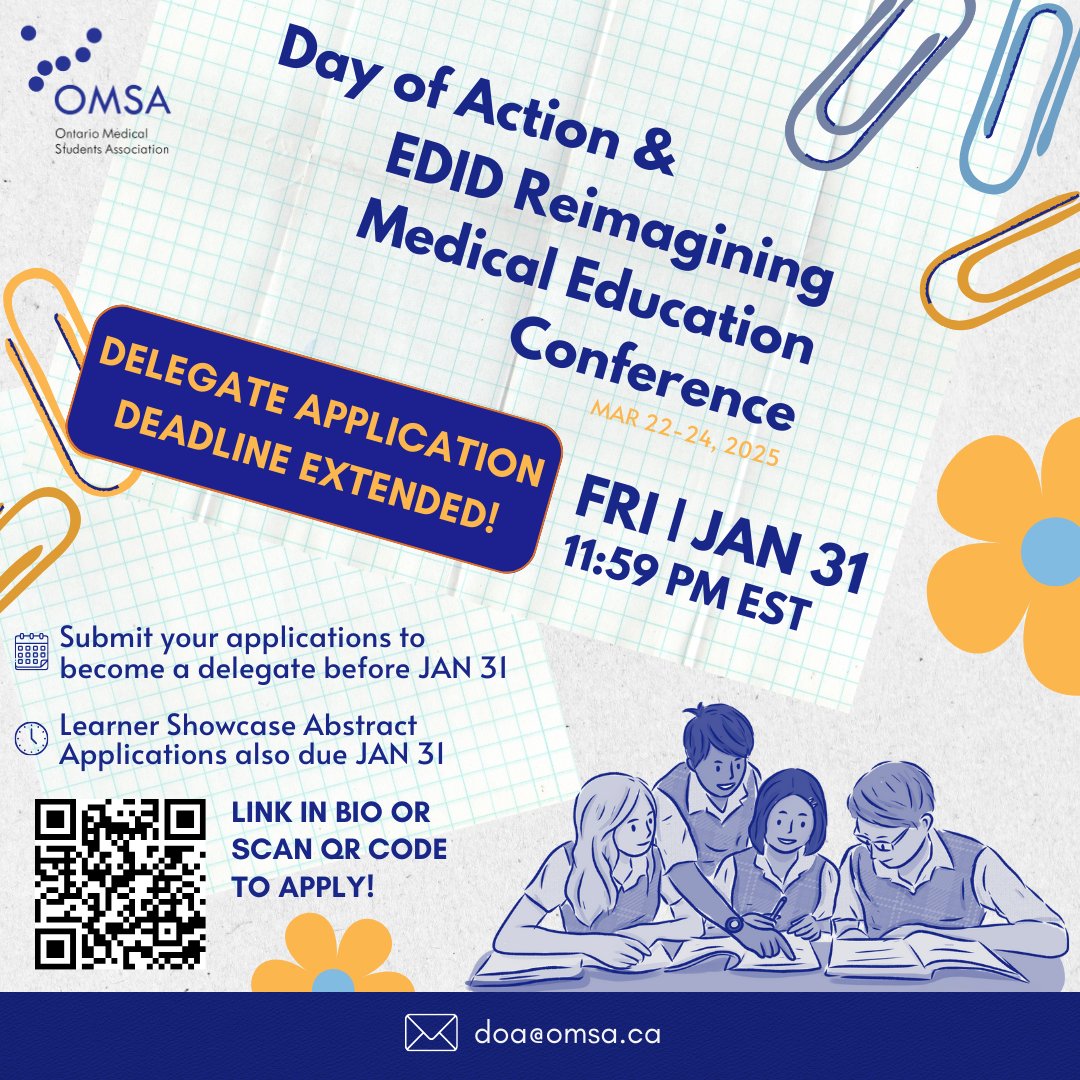 🚨 Deadline Extended 🚨

Applications for OMSA’s annual Day of Action and EDID Reimagining Medical Education Conference have been extended to Friday, January 31st at 11:59 PM EST

👉 Apply here: forms.gle/7L97dkT5A9iPKg…