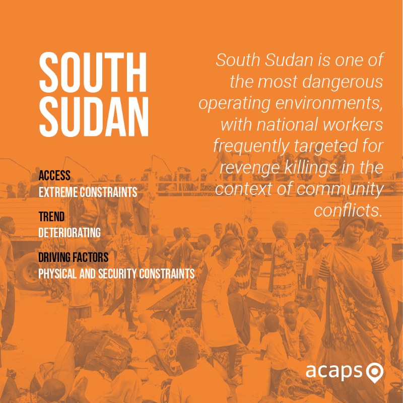 ACAPSproject's tweet photo. 📢New analysis on the state of humanitarian access globally.

The report highlights a global trend of increased violence against aid workers.

Extreme access constraints were identified in #BurkinaFaso, #Palestine, #Somalia, #SouthSudan, #Sudan, #Ukraine &amp; #Yemen.