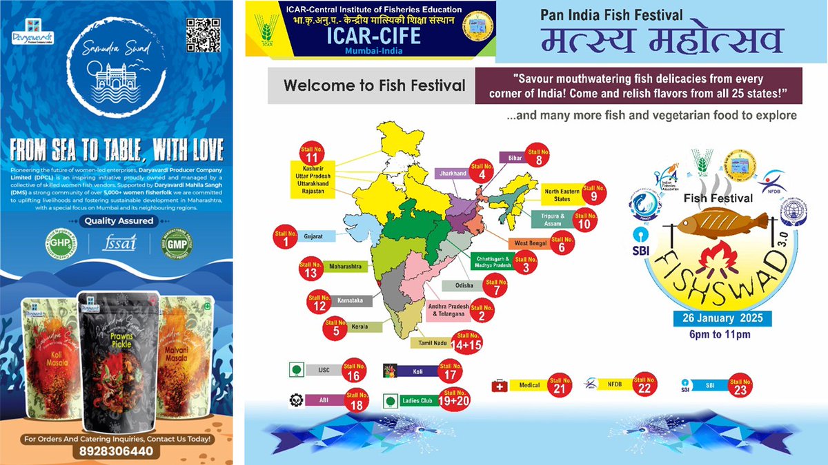 Join us at Fishswad 2025 to enjoy Samudra Swad products &amp;unique fish products ranging from fish burgers, frankies, momos, kababs and  traditional fish thali  
📅 Date: 26January 2025
🕔 Time: 5:00 PM to 9:00 PM
📍 Venue: New Campus, ICAR-CIFE, Mumbai
<a href="/Vrutti_Catalyst/">Vrutti -Livelihood Impact Partners</a>